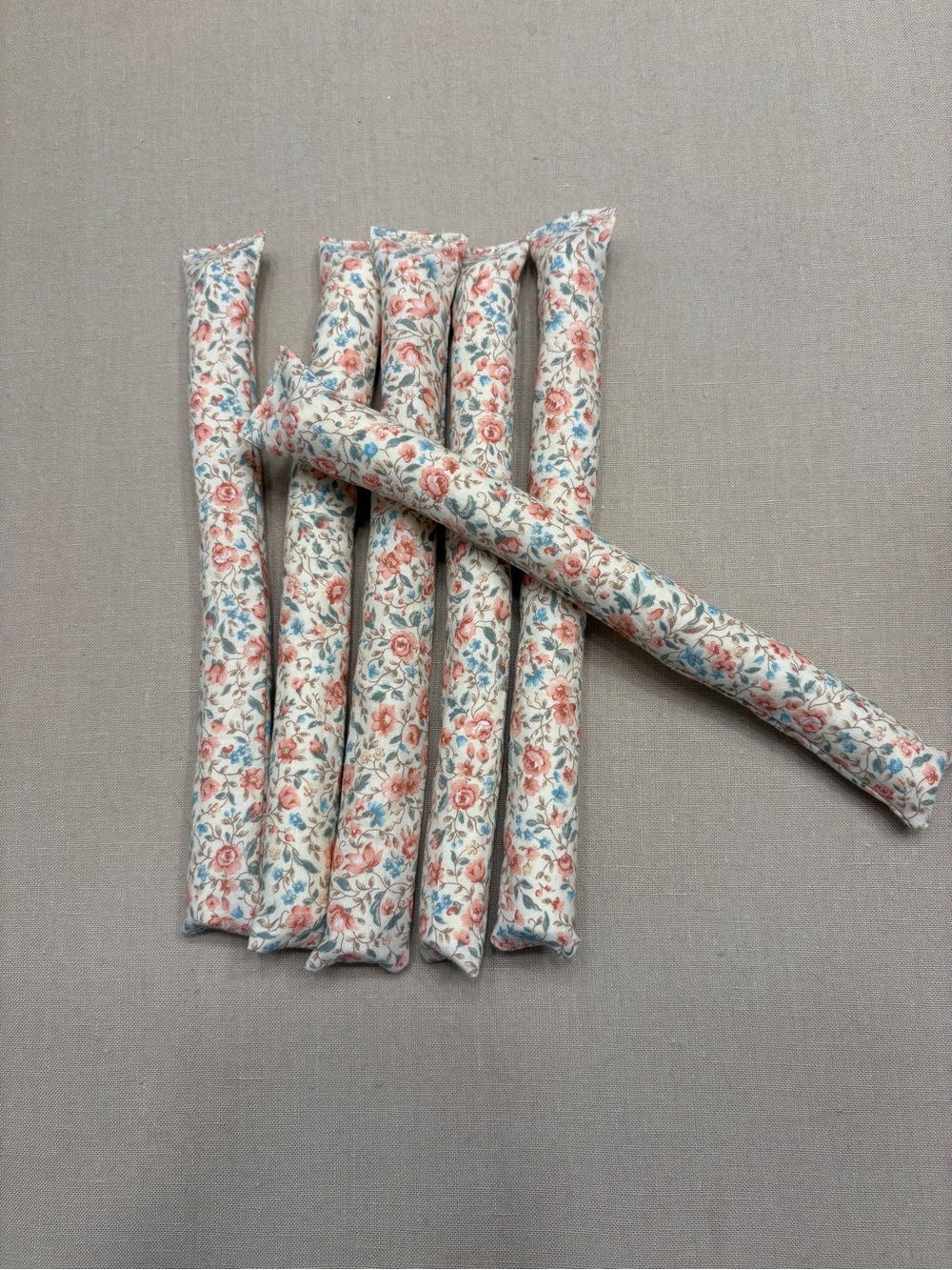 Floral Fabric Hair Curling Rods - Peach & Blue Floral